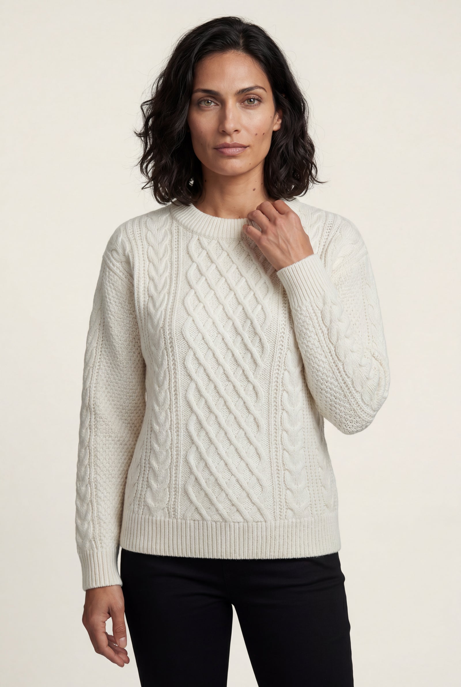 Cream Women's Chunky Cable Crew Neck Sweater - Sweaters - Photo 12