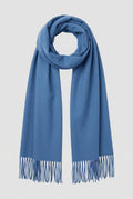 Cashmere Fringed Scarf in Dark Blue — studio front