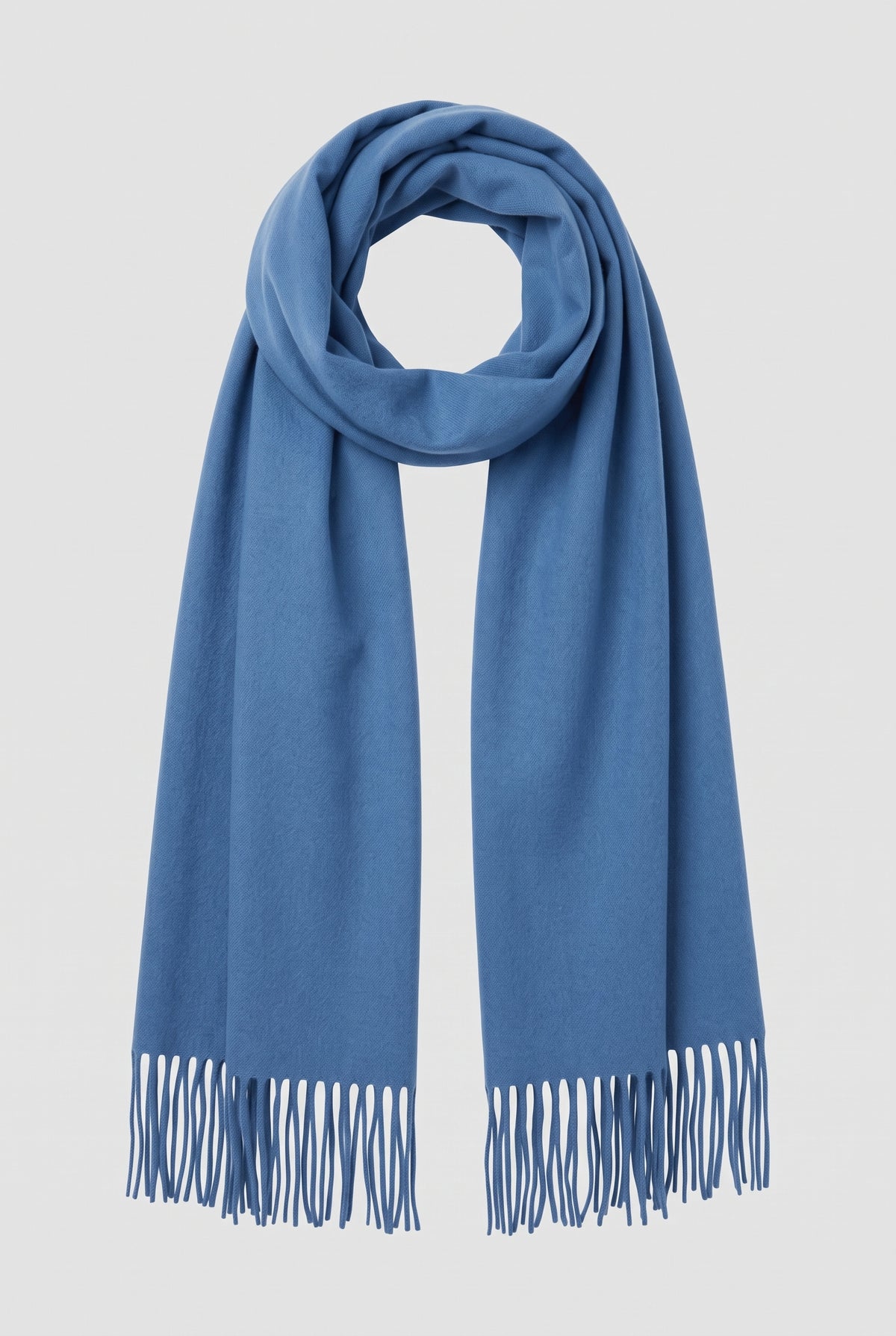 Cashmere Fringed Scarf in Dark Blue — studio front