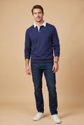 Men's Sweater Collared Regular Fit in Dark Blue — studio shot