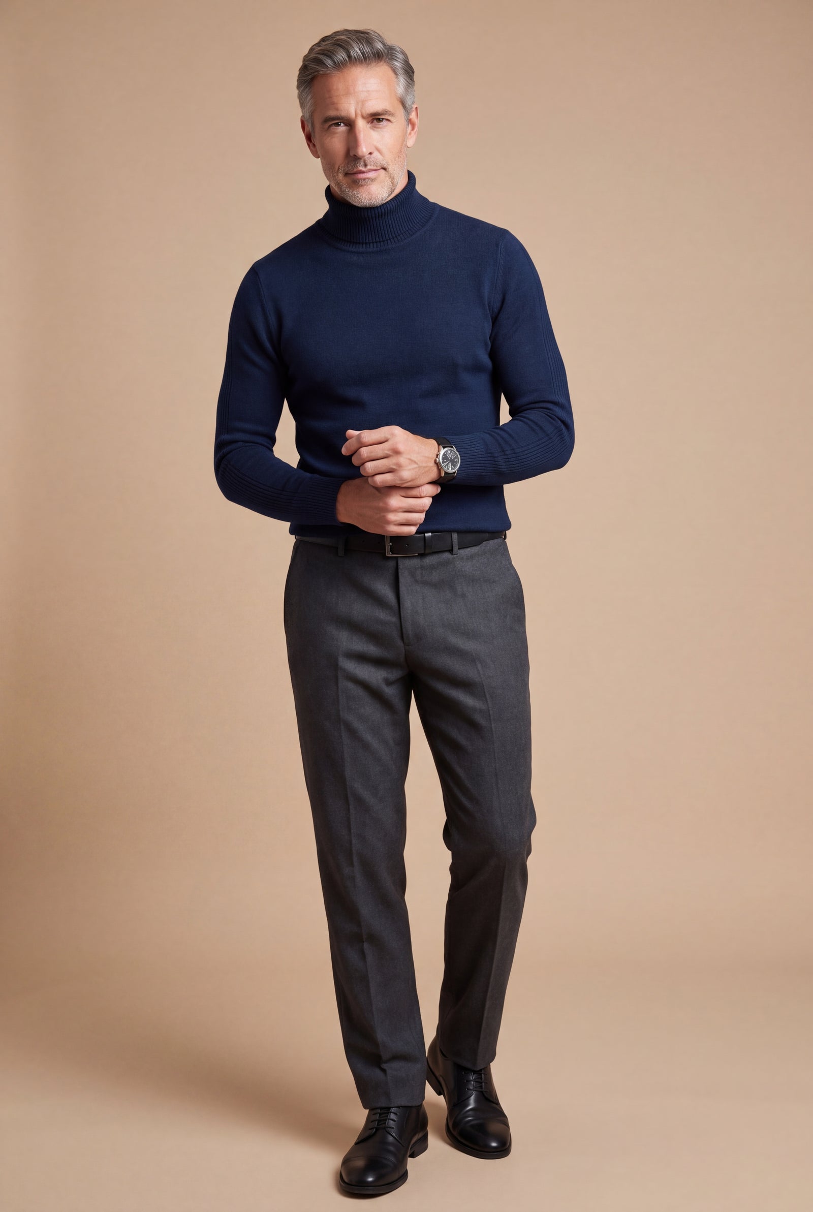 Men's Sweater Turtleneck Classic Fit in Dark Blue — primary studio
