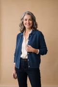 Women's Cardigan Longline Button-Front in Dark Blue — studio primary