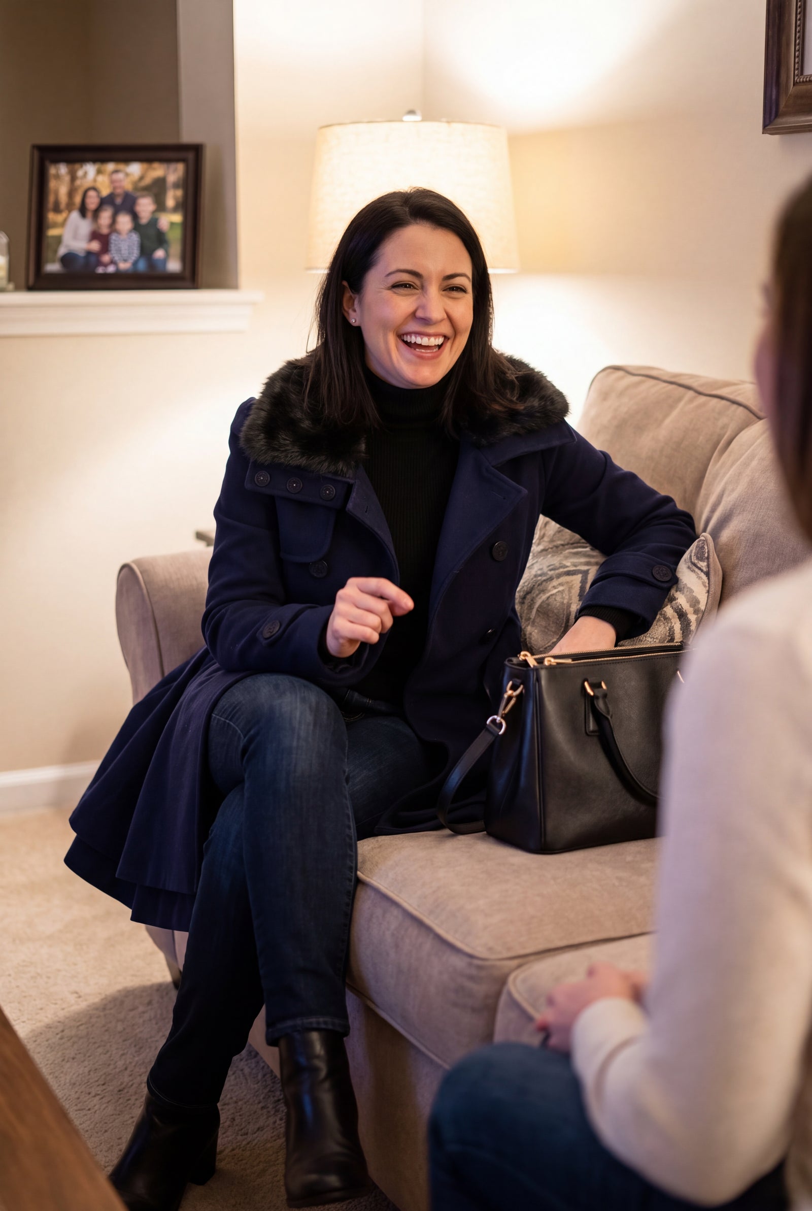 Women's Coat Fur-Lined Elegant in Dark Blue — home relax