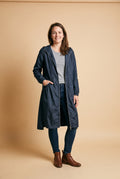 Women's Raincoat Long Elegant in Dark Blue — primary studio