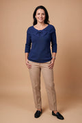 Women's Sweater Bow Detail in Dark Blue — primary studio