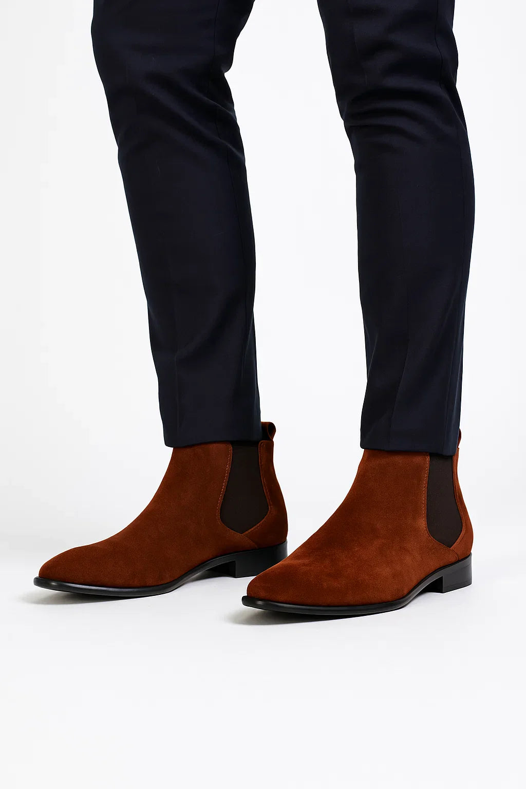 Black Almond Toe Chelsea Boots with Low Stacked Heel  display picture 1