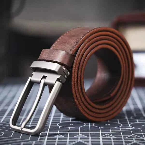 Dark Brown Brushed Silver Buckle Classic Dress Belt - Dress belts - Photo 4
