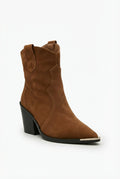 Dark Brown Camel Brown Pointed Toe Western Ankle Boots - Western boots - Photo 1