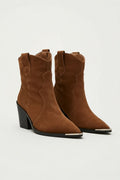 Dark Brown Camel Brown Pointed Toe Western Ankle Boots - Western boots - Photo 2