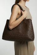 Dark Brown Chocolate Brown Large Tote Bag with Braided Handles - Tote bags - Photo 2