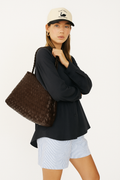 Dark Brown Chocolate Brown Large Tote Bag with Braided Handles - Tote bags - Photo 3