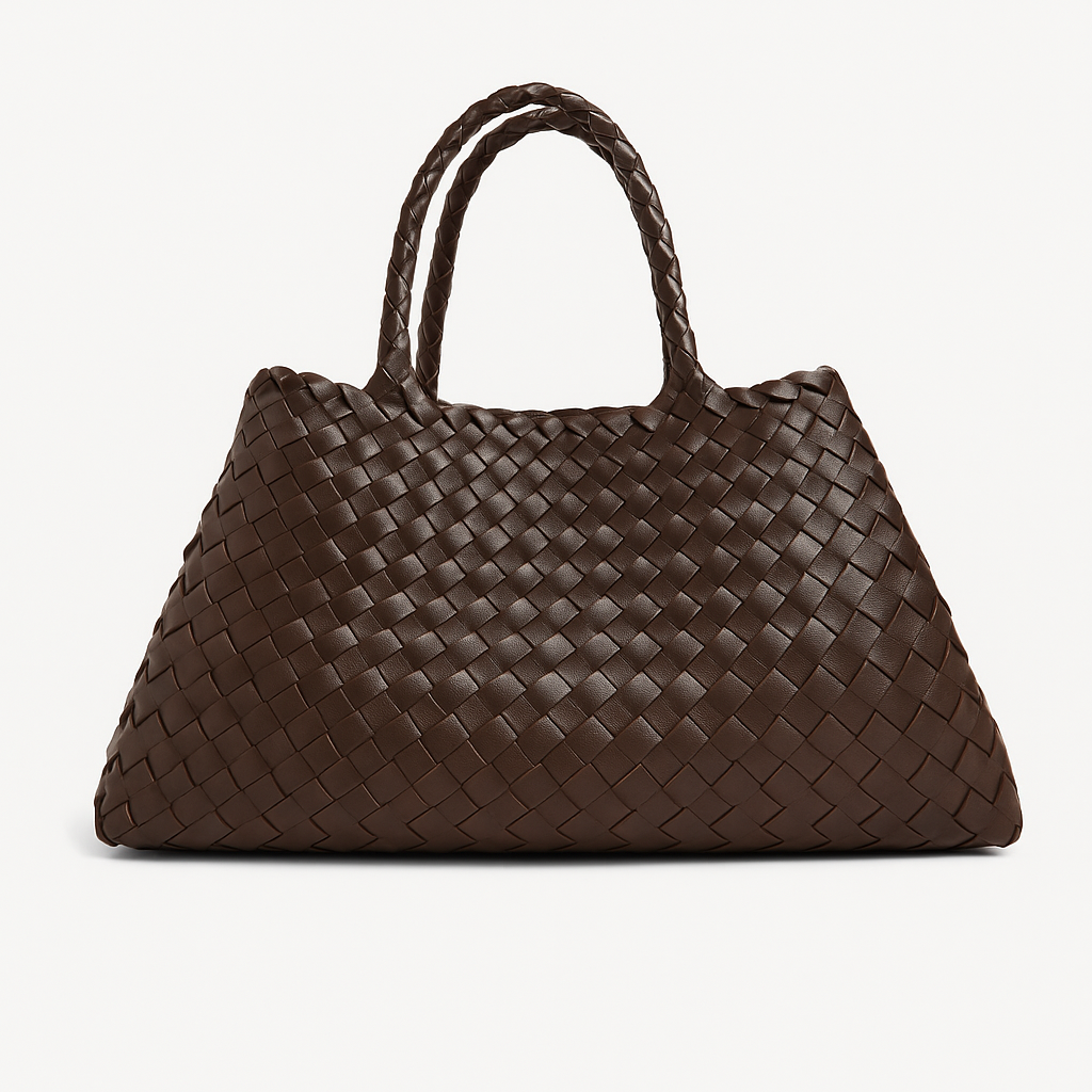 Dark Brown Chocolate Brown Large Tote Bag with Braided Handles - Tote bags - Photo 4