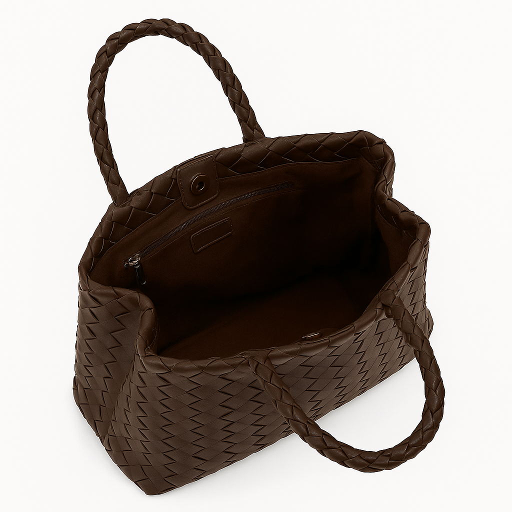 Dark Brown Chocolate Brown Large Tote Bag with Braided Handles - Tote bags - Photo 5