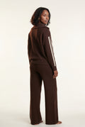 Dark Brown Chocolate Brown Zip-collar Stripe Two Piece Loungewear Set - Photo 2