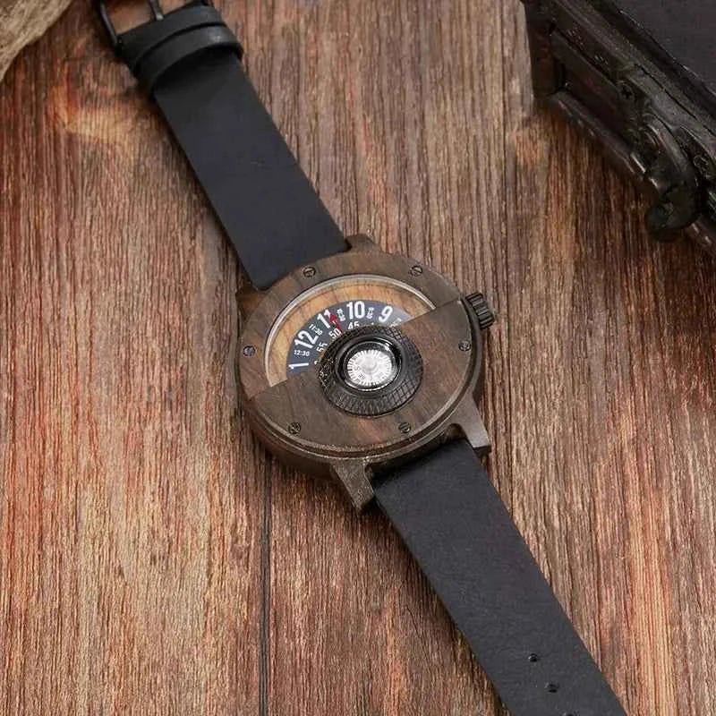 Compass Detail Wooden Analog Watch with Strap - Analog watches - Photo 6