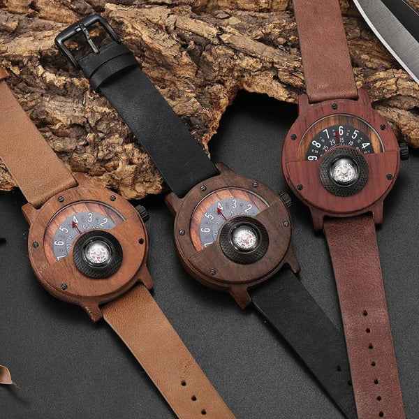 Compass Detail Wooden Analog Watch with Strap - Analog watches - Photo 8