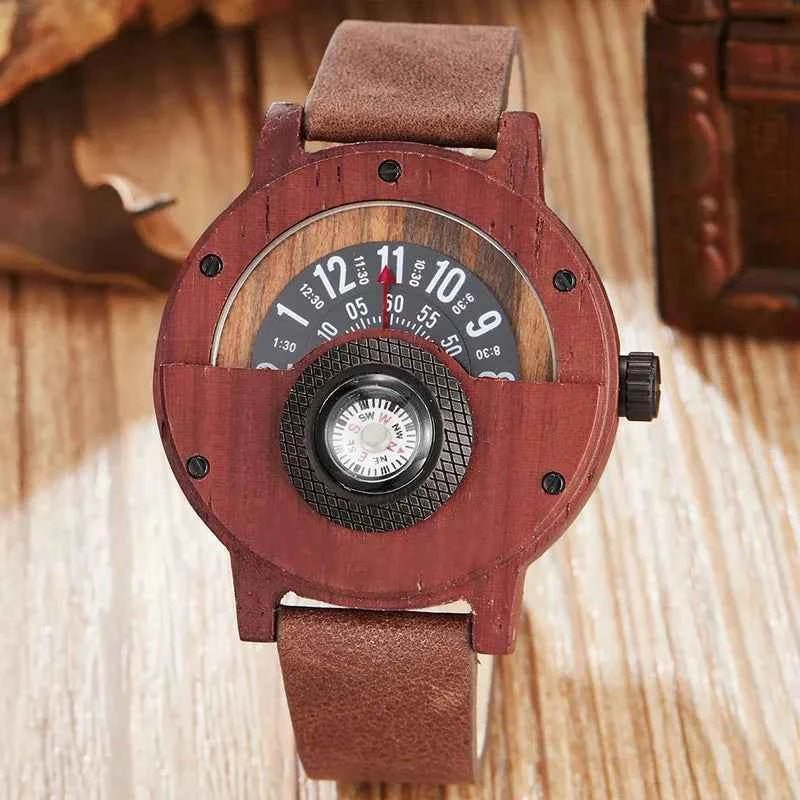 Compass Detail Wooden Analog Watch with Strap - Analog watches - Photo 9