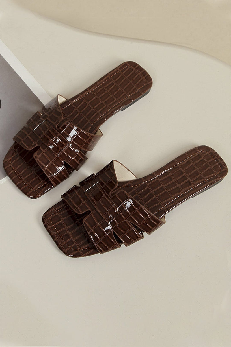 Croc-embossed Cut-out Slide Sandals with Square Toe - Photo 2