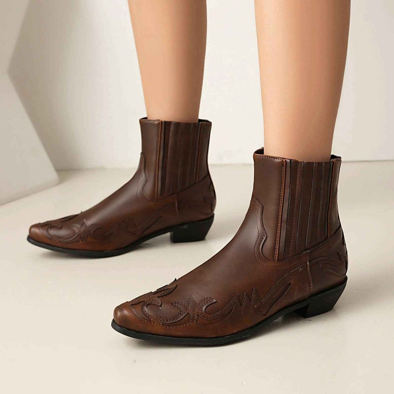 Embroidered Western Block Heel Ankle Boots - Photo 2