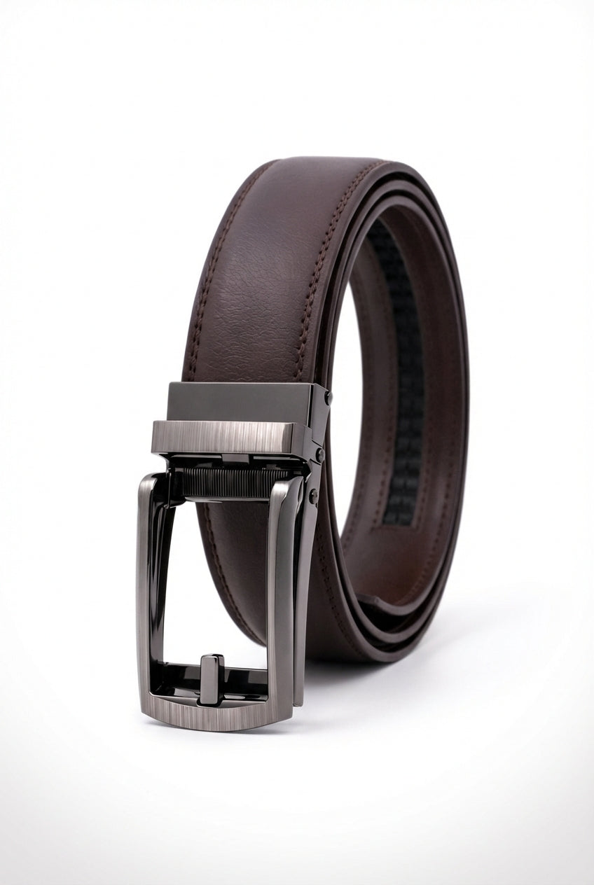 Dark Brown Gunmetal Automatic Buckle Adjustable Dress Belt - Photo 1