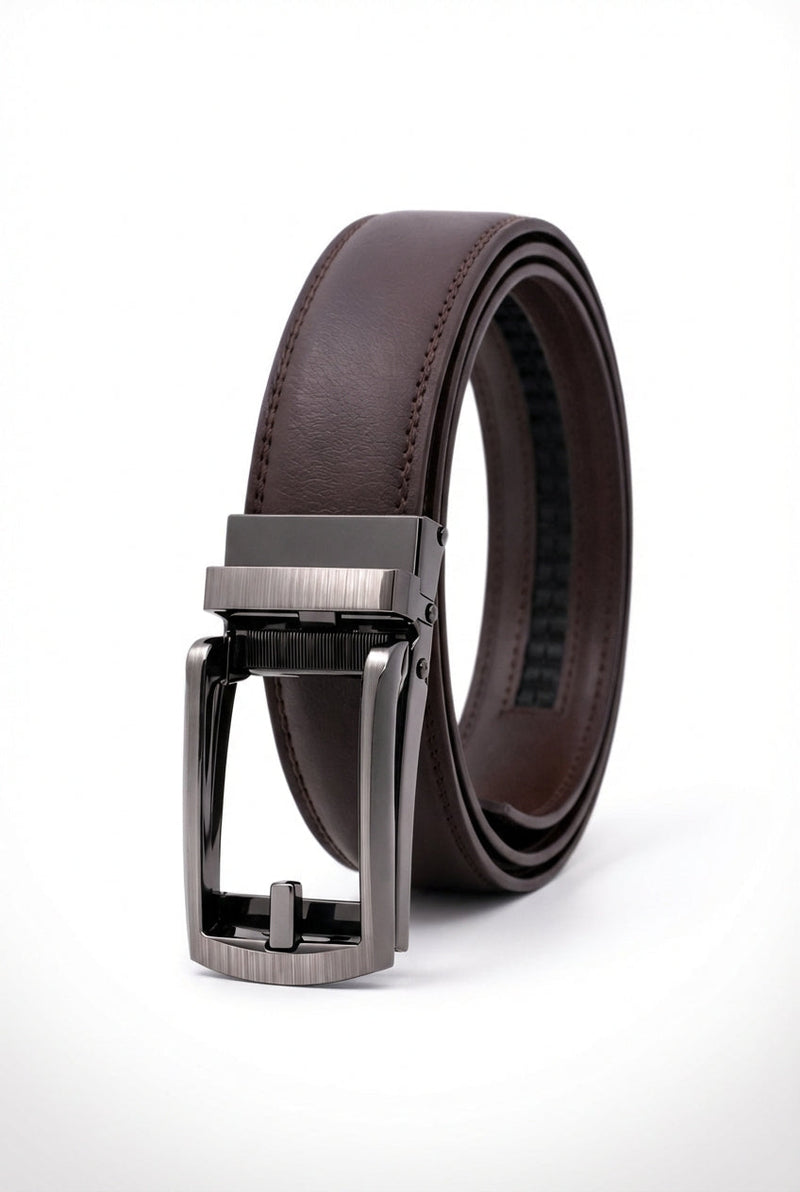Dark Brown Gunmetal Automatic Buckle Adjustable Dress Belt - Photo 1