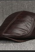 Leather Flat Cap in Dark Brown — side