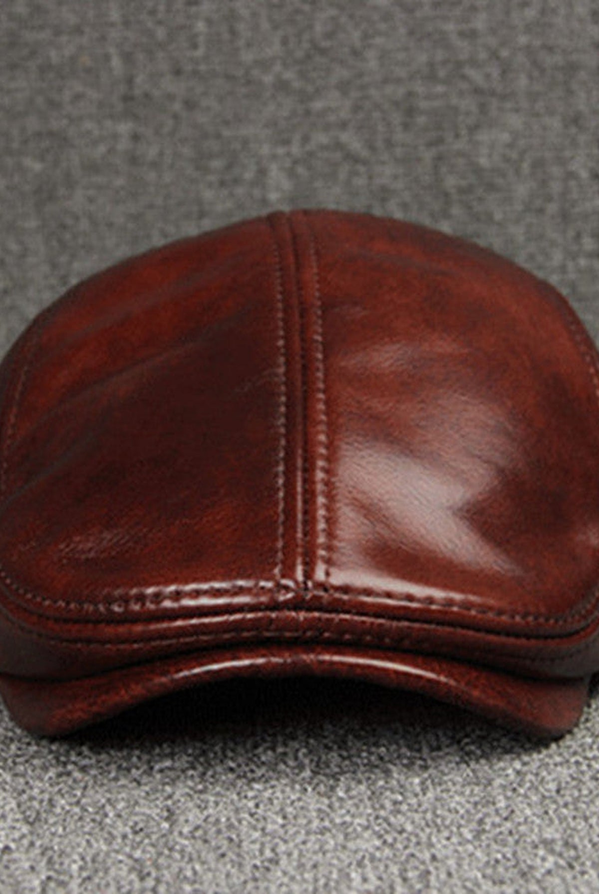 Leather Flat Cap in Dark Brown — front view