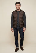 Dark Brown Lightweight High Collar Padded Vest with Slim Silhouette - Padded vests - Photo 1