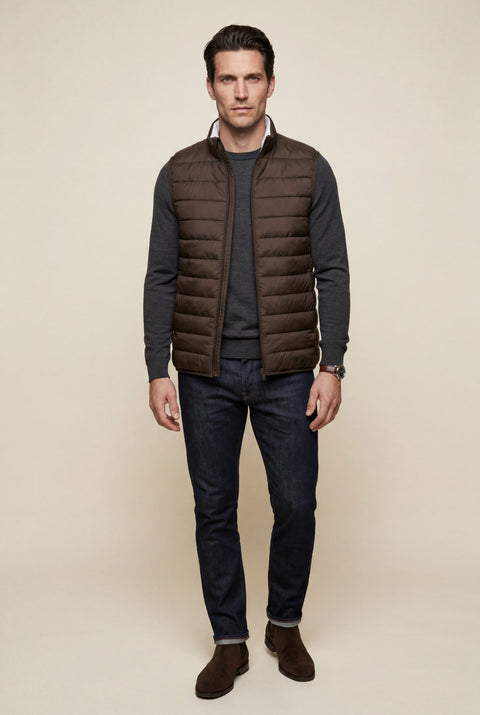 Lightweight High Collar Padded Vest with Slim Silhouette
