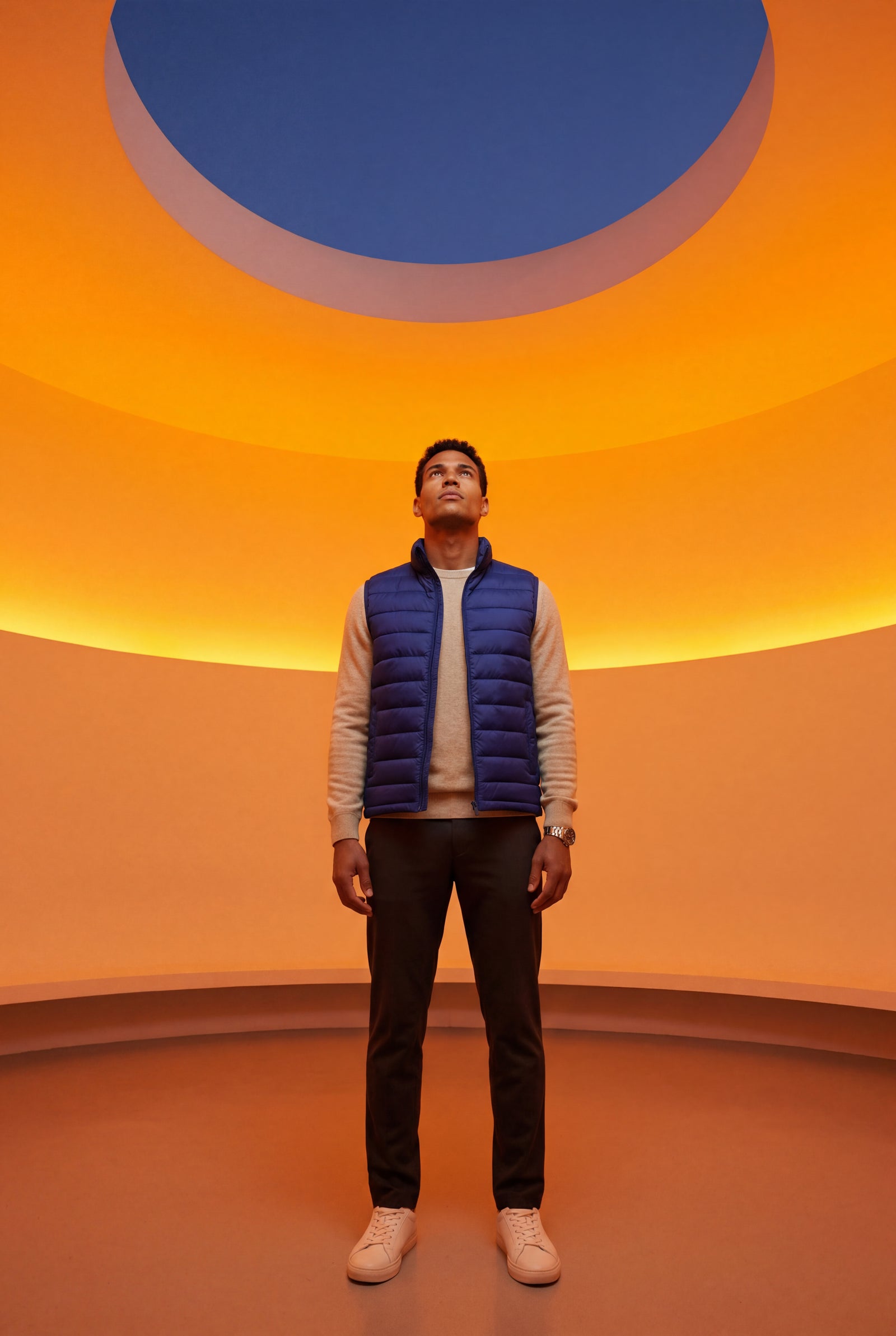 Navy Blue Lightweight High Collar Padded Vest with Slim Silhouette - Padded vests - Photo 18