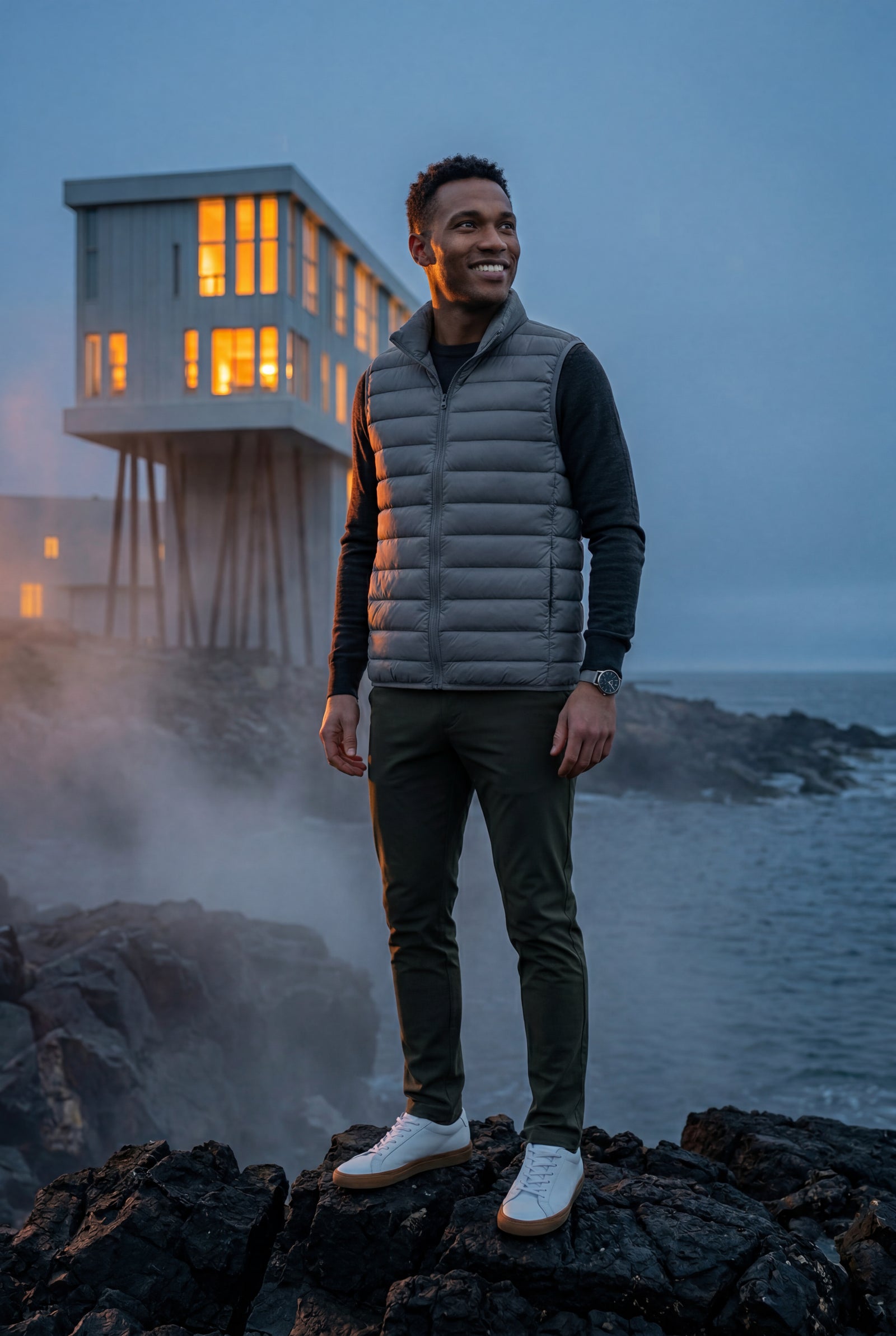 Gray Lightweight High Collar Padded Vest with Slim Silhouette - Padded vests - Photo 19