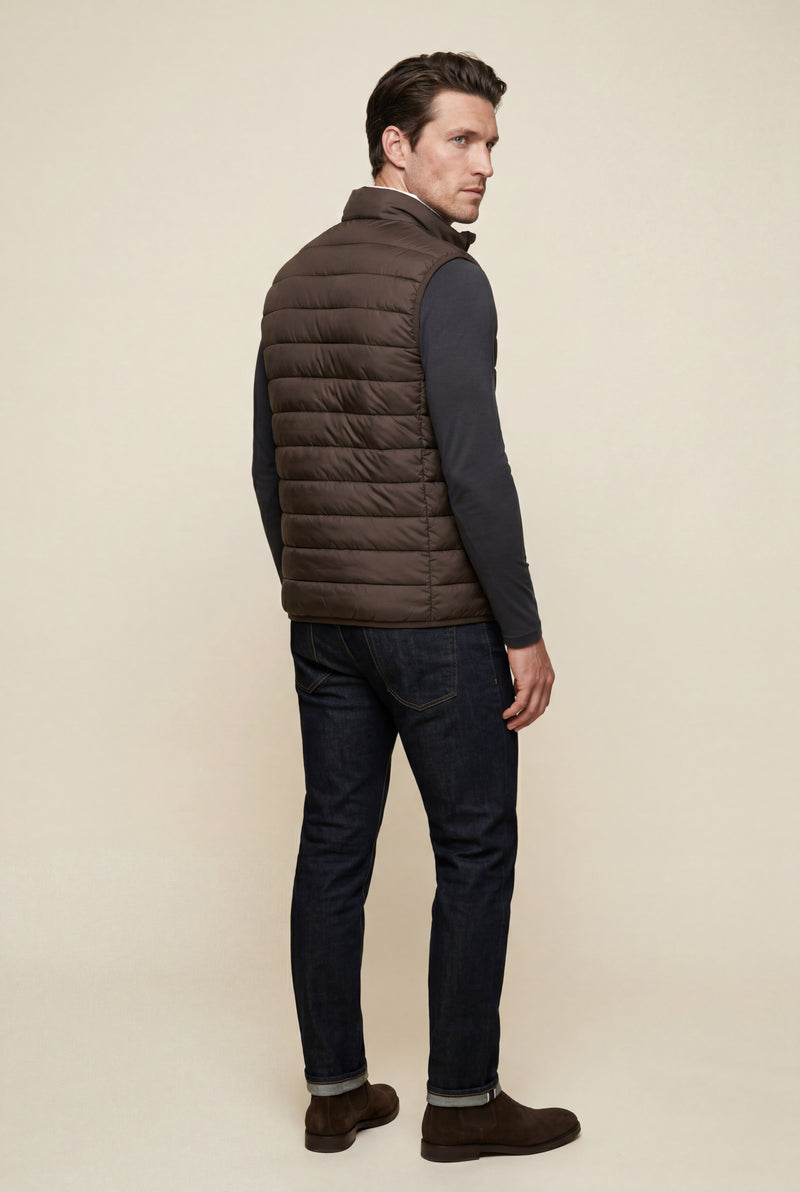 Dark Brown Lightweight High Collar Padded Vest with Slim Silhouette - Padded vests - Photo 3