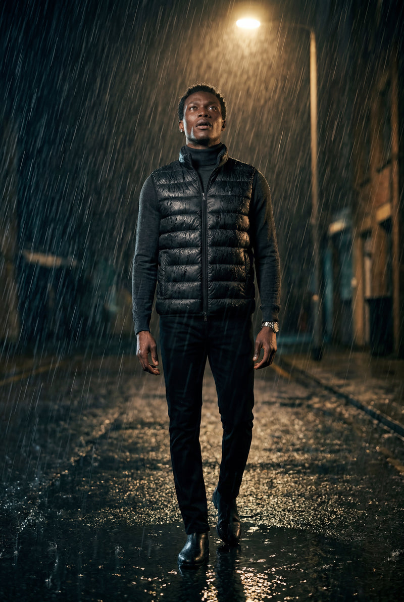 Black Lightweight High Collar Padded Vest with Slim Silhouette - Padded vests - Photo 6