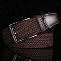 Dark Brown Men's Braided Stretch Belt with Trim and Buckle - Belts - Photo 4