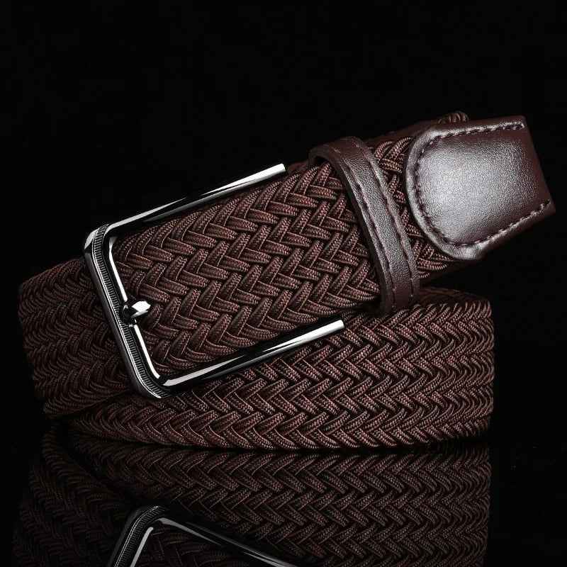 Dark Brown Men's Braided Stretch Belt with Trim and Buckle - Belts - Photo 4