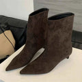 Dark Brown Pointed Toe Kitten Heel Ankle Boots - Photo 3