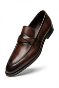 Dark Brown Polished Almond Toe Classic Penny Loafers - Photo 1