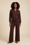 Dark Brown Relaxed Zip-up Jacket and Wide-leg Lounge Set - Loungewear set - Photo 1