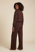 Dark Brown Relaxed Zip-up Jacket and Wide-leg Lounge Set - Loungewear set - Photo 2