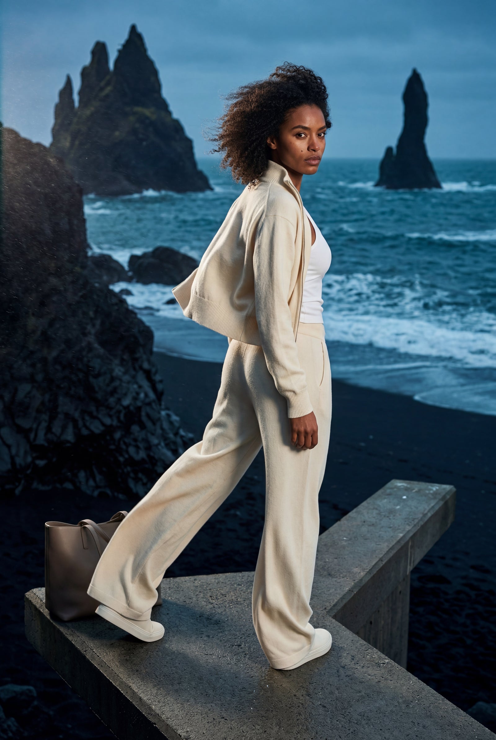 Cream Relaxed Zip-up Jacket and Wide-leg Lounge Set - Loungewear set - Photo 7