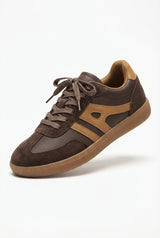 Dark Brown Retro Color-block Low-top Casual Sneakers - Photo 1