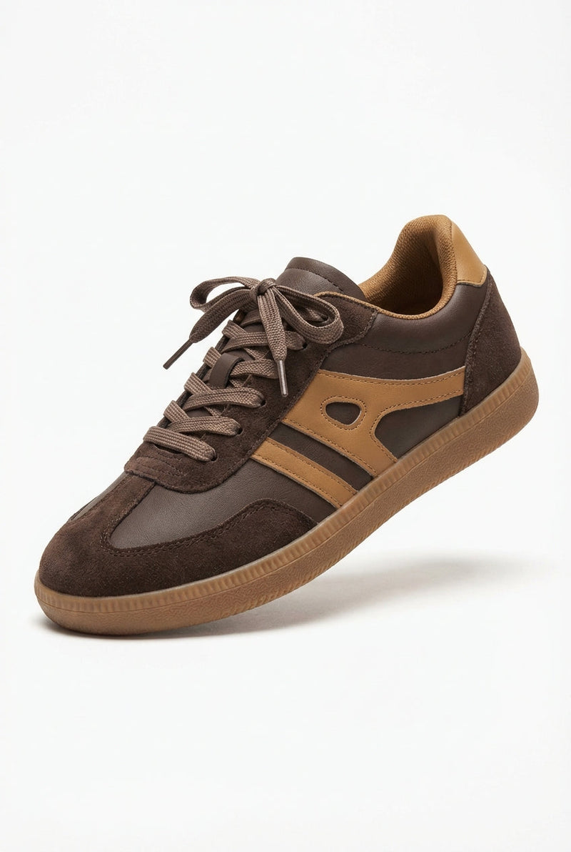 Dark Brown Retro Color-block Low-top Casual Sneakers - Photo 1