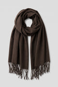 Scarf Tassel Wrap in Dark Brown — studio front