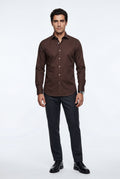 Dark Brown Slim Fit Textured Dress Shirt with Spread Collar - Dress Shirts - Photo 7
