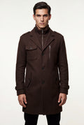 Dark Brown Stand Collar Slim Fit Winter Coat with Button Tab - Slim fit winter coats - Photo 12