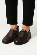 Dark Brown Stitched Detailing Slip-on Loafers - Photo 3