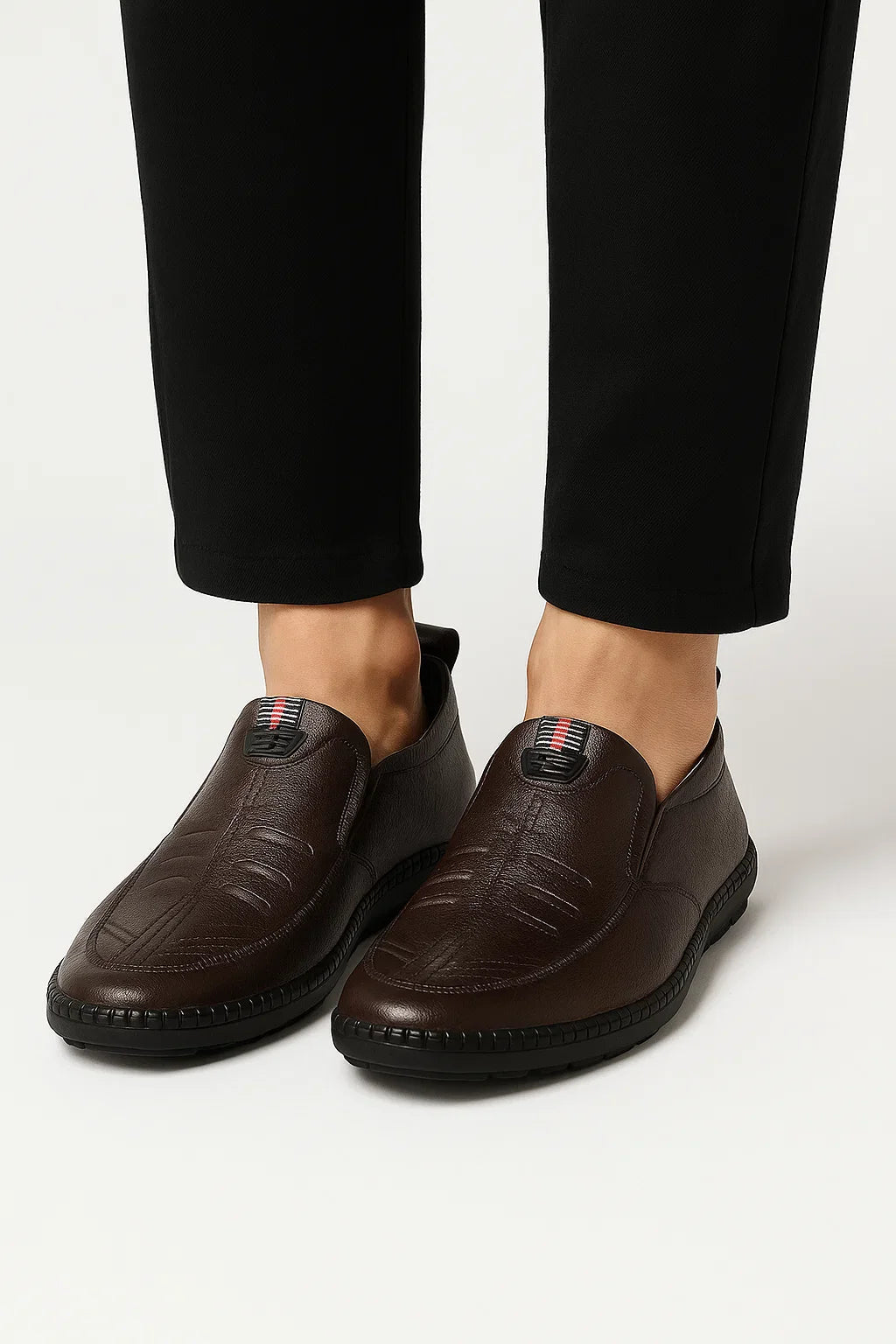 Dark Brown Stitched Detailing Slip-on Loafers - Photo 3