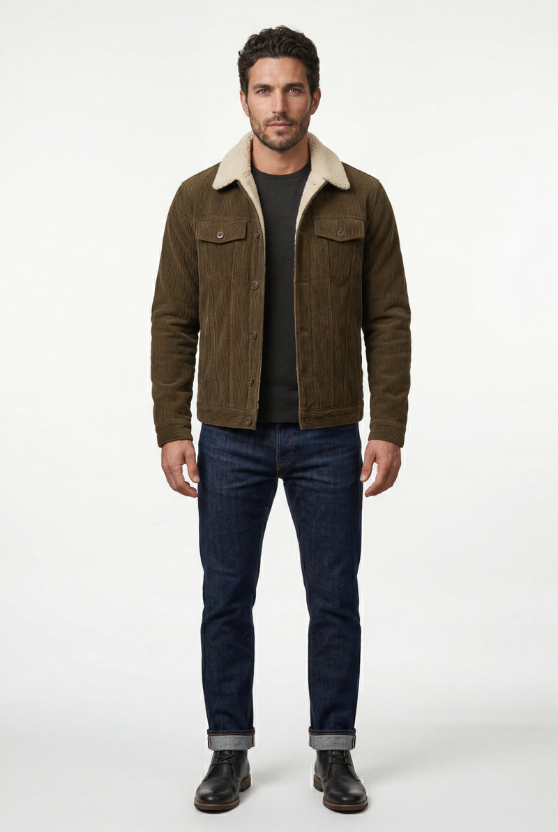 Dark Brown Structured Trucker Jacket with Collar - Lined jackets - Photo 4