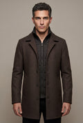 Dark Brown Tailored Three-button Winter Coat with Notched Lapel - Photo 1