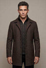 Dark Brown Tailored Three-button Winter Coat with Notched Lapel - Photo 1